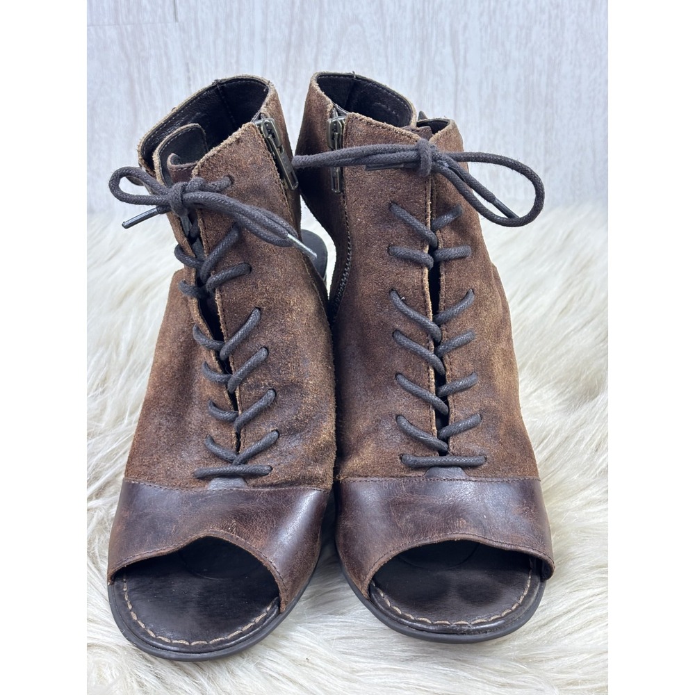 Born Blane Peep Toe Booties Brown Leather Suede Lace Up Boho Womens 8M - Picture 6 of 10